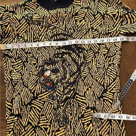Kenzo Paris Yellow Black Geometric Print Beaded Tiger Sweater Tunic Dress RARE - Picture 12 of 12
